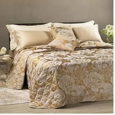 Caleffi Steppdecke für Doppelbett, gesteppt, Modell Rose Variante Gold Satin Jacquard
