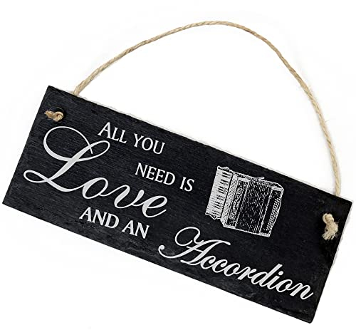 Schiefertafel Deko Akkordeon Ziehharmonika Schild 22 x 8 cm - All you need is Love and an Accordion - Wanddeko Dekoration Türschild