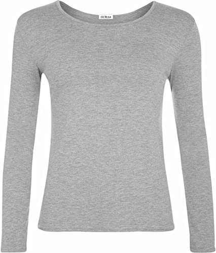 GUBA® Girls T Shirt Long Sleeve Top Kids Plain Basic Uniform T-Shirt Crew Neck Tee Size 5-13 Years (13 Years, Grey)