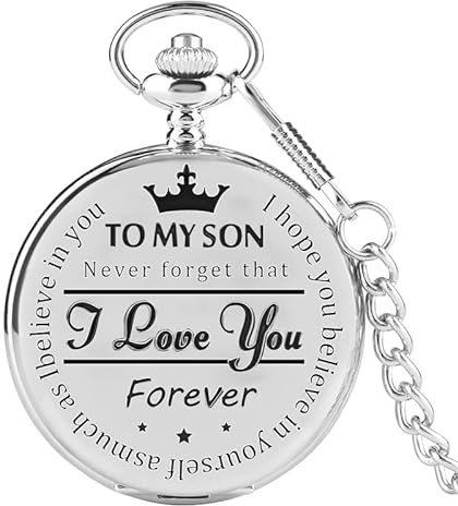 CHUANGOU Taschenuhr -von einem Vater/Einer Mutter zu einem Sohn Geschenk Quarz Taschenuhr,Silber
