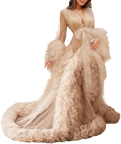 MAYILNSIN Robe de maternité en tulle pour femme - Kimono - Perspective - Photographie pour fête prénatale, nude, L