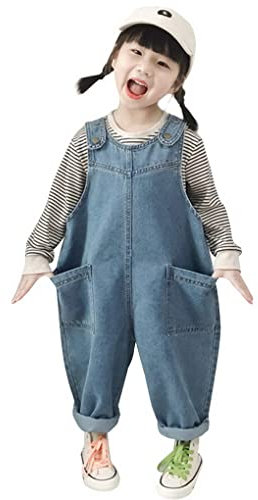 ACMEDE Baby Girls Denim Dungarees, Baby Boy Girl Jean Overalls Spring Autumn Outfit Loose Fit Cotton Denim Jumpsuit Infants Toddlers Cute Casual Jean Dungarees (Blue, 12-18 Months)