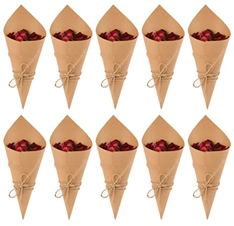 ewtshop® 50 Konfettizapfen Kraftpapier Kegel, DIY, Konfetti Zapfen, Kegeltüten für Geschenke, Party, Hochzeit + Sticker zum selbst beschriften, 50er Set