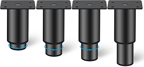 Rusoz 4 Stück Möbelfüße Verstellbar, Möbelfuß Metall Schwarz 80-120mm Höhe Klein Tischbeine Höhenverstellbar Eisen Rund Mit Schrauben Für Sofa, Bett und Schränke