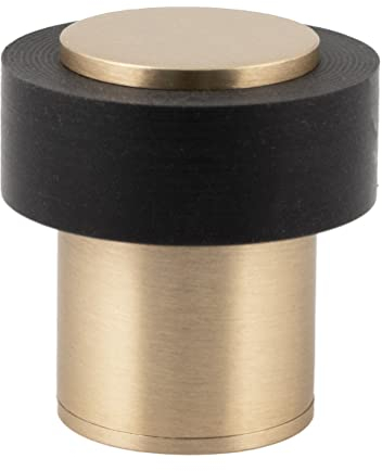 EVI Herrajes | Fermaporta - Base Filettata| Ø24 x 35 mm |Ottone Opaco con Gomma Nera di Silicone Naturale | Compresi utensile, vite + tassello di fissaggio| I-191