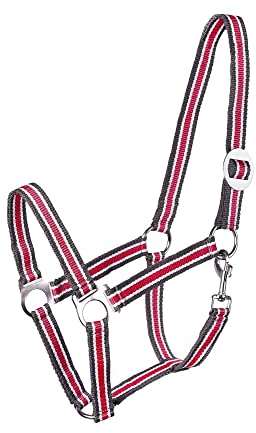 Halfter für Pferde Start Economic Pferdehalfter - Verstellbares Halfter Pferd, Stallhalfter Pony, Vollblut, Warmblut (Dunkelgrau/Weiß/Himbeere, Full)