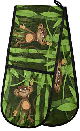 Double Oven Glove Funny Monkey Heat Resistant Double Ovens Mitt Modern Cooking Gloves Potholders