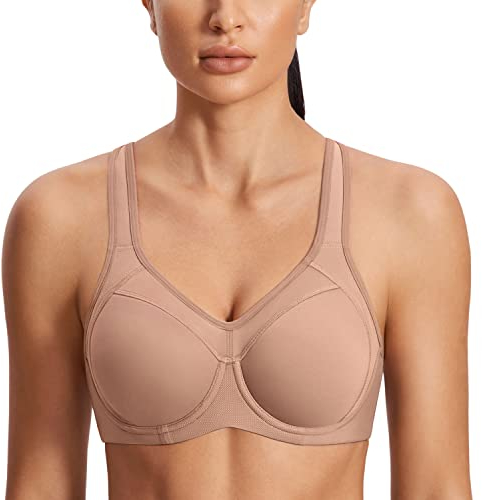 SYROKAN Damen Sport BH Starker Halt- Bügel Push Up Ringerrücken Gepolstert Fitness BH Kaum Buff 85C