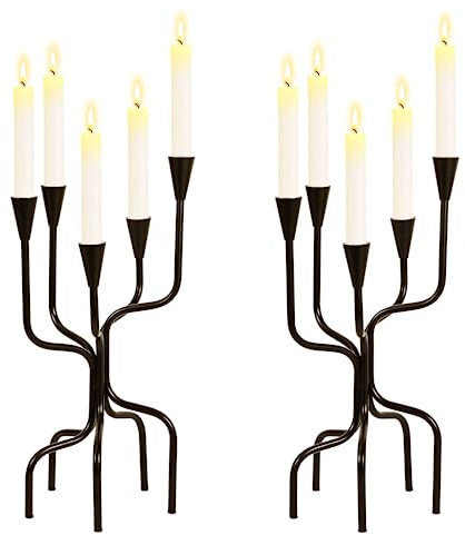 5 Arms Candelabra Candle Stand, 16 Inch Tall Black Decorative Candelabra Candle Holders for Table Centerpiece, Formal Events, Wedding, Party, Church, Fireplace, Home Decoration (Black1)