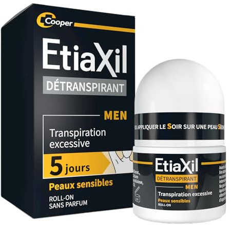 ETIAXIL – Déodorant Détranspirant – Homme - Traitement Transpiration Excessive - Aisselles – MEN Peaux Sensibles - Efficacité 5 jours - 15 ml