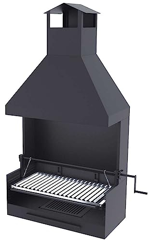 Barbecue a carbonella e legna Griglia in acciaio inox da 80 cm - Con sollevatore paravento e cappa