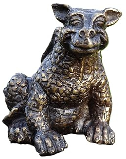 IDYL Bronze-Skulptur Drache grinsend 14x12x15 cm | Bronzefigur, Handbearbeitet,