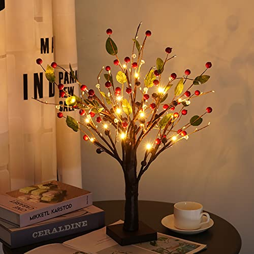 Weihnachtsdeko Lichterbaum Lichterzweige Weihnachtsbaum für Innen 24 Warmweiß LEDs Bäumchen Birken Dekozweige Batteriebetrieb Weihnachtsdeko für Zuhause Party Geburtstag Hochzeit Innendeko (Rot)
