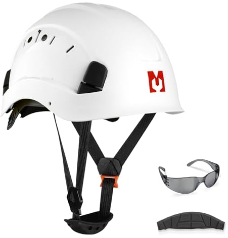 Mustbau Hard Hats Construction Safety Helmet with Anti-fog Safety Glasses Wheel Ratchet Adjust 53-63 cm for Scaffolding,Construction and Tradesmen EN 397