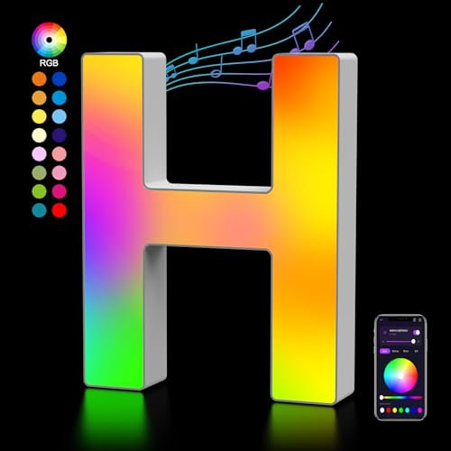 LED Buchstaben Lichter Alphabet, Led Leuchtbuchstabe Farblich Veränderbar mit USB-Netzteil, APP-Kontrolle, Dimmbar, Dekoration für Geburtstag Weihnachten Hochzeit Party Valentinstag - Buchstaben H
