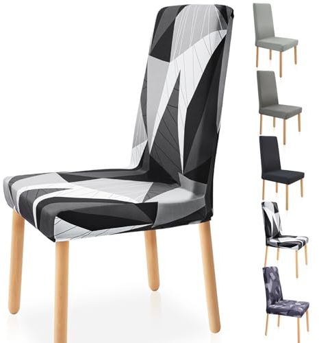 Zindoo Stuhlhussen 4er Set Groß Stretch Stuhlbezug, Modernes Geometrie Muster Abnehmbarer Waschbar Stuhl Hussen für Schlafzimmer, Wohnzimmer, Esszimmerstühle