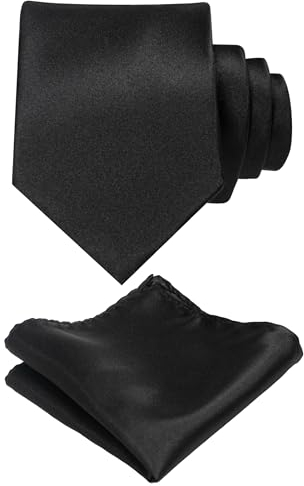 JEMYGINS Herren Krawatte mit Matte Oberfläche inklusive Einstecktuch Set in verschiedenen Farben Schwarz