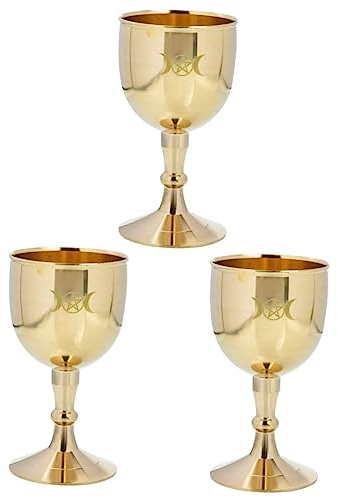 Ciieeo 3pcs Holy Grail Offering Cup Buddhist Water Cup Red Wine Cup Altar Wiccan Bowls Liqueur Cup Shot Chalice Witchcraft Golden Brass Goblet Wine Chalice Metal Embossed Worship Copper