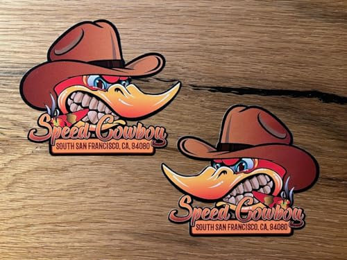 vinskool 2X Speed Cowboy Aufkleber 10x8cm/ 20x16cm / 30x24cm Hot Rod Oldschool Kult Sticker Oldtimer Auto Motorrad V8 USA Muscle Car Tuning (10x8cm)