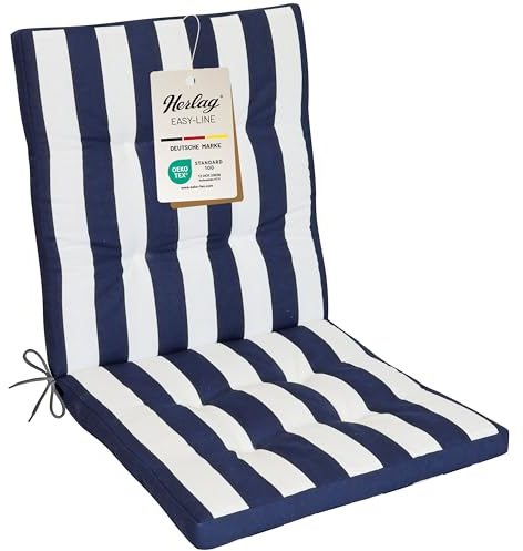 Herlag Niederlehner-Polsterauflage MIA 100x50x5cm | Gestreifte Gartenstuhlauflage | Auflage Blockstreifen für Niedriglehner | Pflegeleichte Easy-Line | Öko Tex 100 | 1 Polster | Blau-Gestreift