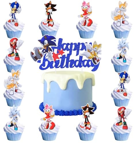 25 Pcs Blue Cake Toppers, Party Decorations for Girls Boys Children Kids, Birthday Cake Decorations
