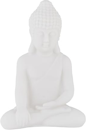 Relaxdays 2 x Buddha Figur sitzend, 17 cm hoch, Garten-Dekofigur, wetterfest & frostsicher, Dekoskulptur Wohnzimmer, weiß