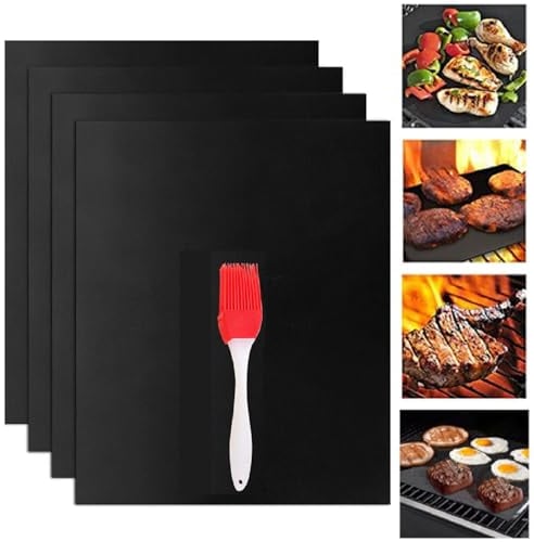 Papel de Horno Teflon Reutilizable, Estera Barbacoa Antiadherente, Grill BBQ Mats Laminas de Parrilla, 4PCS Tapete para Barbacoa Esterilla Horno Alfombrilla Reutilizable de Barbacoa
