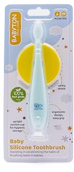 Babyton Baby Silikon Zahnbürste - 100% medizinisches Silikon, Sicherheitsschild, BPA-frei für Babys 6-24 Monate
