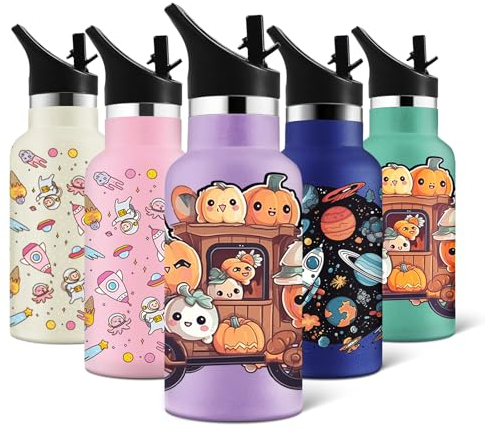 HoneyHolly Gourde Isotherme 350ml sans BPA, Bouteille Isotherme avec Paille, Gourde Réutilisable, Gourde Sport Anti-Fuite, Gourde Isotherme Enfant, pour Enfant, École, Sport, Yoga
