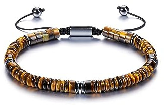 Zysta Edelsteine Armband Gerflochten einstellbar Stretch Perlenarmband Aventurin Tigerauge Armkette Glückbringen Geschenk für Damen Herren (Tigerauge)