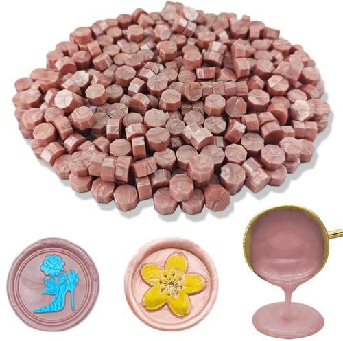 Wachs Siegel Perlen, Ioggtser 560 PCS Achteck Siegelwachsperlen für Wachssiegelstempel, Siegelperlen zur Herstellung von Wachssiegeln für Hochzeits- und Partyeinladungen (Rose Gold)