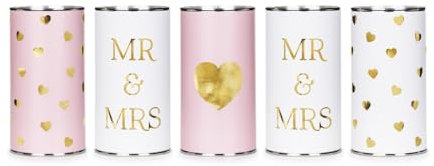 DekoHaus Hochzeitsdosen zur Autodekoration Mr & Mrs, mit Schnur und Bändern, Maße 14 x 7 cm (1 Set / 5 Stück)