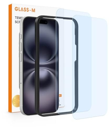 GLASS-M [2 Pack] Anti-Blue Light Screen Protector for iPhone 16 Plus, 9H Blue Light Filter Tempered Glass, Eye Care, Case Friendly