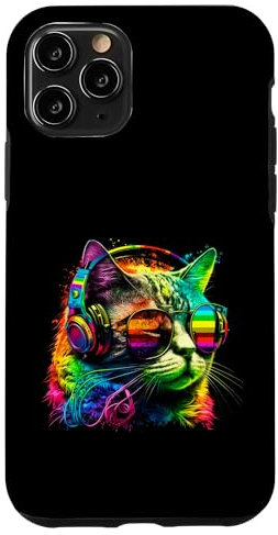 Rainbow DJ Chat avec lunettes de soleil Casque Musique Funny Kitty Coque pour iPhone 11 Pro