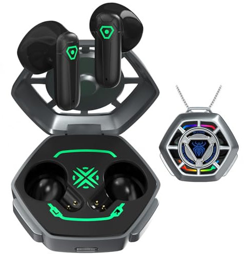 ANCwear True Wireless Earbuds, Bluetooth Headphones, Ear Buds with Metal chain & USB-C Charging Case,Mecha desgin with Customizable stickers for Teens,Young Adults (Ash) (Purple)