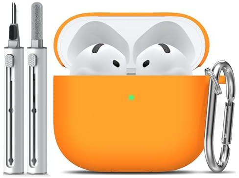 Inesore Compatible with AirPods 4 Hülle with Cleaning Kit, Silicone Protective Case Cover for Apple AirPod 4 (2024/ANC), Unisex Design - Orange