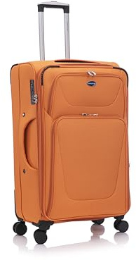 Aerostar Large 29” Lightweight Softshell Expandable Suitcase, Integrated Combination Lock, 4 Wheels Check in Luggage for 23kg (Sunset Orange, 112 litres)