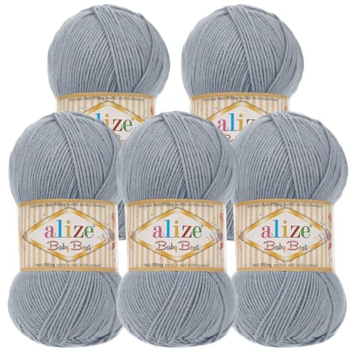 5 x 100g Strickgarn ALIZE Baby Best uni Babywolle Wolle Antipilling 44 Farben