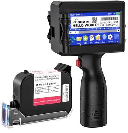 Phezer 0,5 Zoll P15 mobiler Handdrucker mit JS62 Quick-Dry Tinte, tragbarer Tintenstrahldrucker für QR-Code Barcode Datum MHD Chargennummer Logo und Seriennummer auf Karton, Kunststoff, Holz, Glas