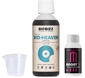 GROWMANIA Bio Heaven von BioBizz 250 ml + Probe Boost Up von Up Nutrients + Messbecher | Organischer Vitalitätsstimulator für Pflanzen | Für kleine Gärten und Blumentöpfe