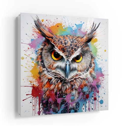 DEQOART Schlüsselkasten weiß | 30x30 cm | Motiv Eulenblick Feuerwerk | Glas & Metall Schlüssel-Box | Schlüsselschrank mit 50 Haken + 2 Magnete | Moderne Design Box magnetisch & beschreibbar