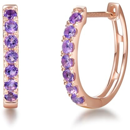 Carleen Solide 14 Karat 585 Gelb Gold Klein Creolen Huggies Ohrringe mit Natürlicher Edelstein Kreis Geschenk Schmuck für Damen Mädchen, Durchmesser: 15 mm