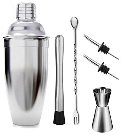 GYBBHia 6 PCS 550ml Acero Inoxidable Coctelero Shaker Kit Kit Bar Bartender Shaker Spoonice Tong Tong Herramientas con Estante de Vino