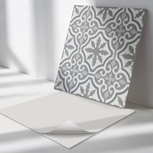 Vinyl Wandfliesen Quadratisch 20x20 cm20 Stück für Küche und Badezimmer Küchenrückwand Selbstklebend Wand und Boden Bodenbelag Fliesenaufkleber PVC Wasserfest - Mosaikmuster mit Ornamenten