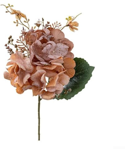 Springwillfly Bouquet de fleurs d'hortensia en soie pour arrangement floral réaliste, table de mariage, maison, bureau, salle à manger (marron)