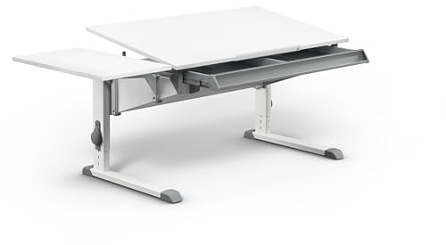Moll Sprinter Kinderschreibtisch höhenverstellbar | mitwachsend, ergonomisch & neigbar für aufrechtes Sitzen | ideal für Schulkinder | Schreibtisch weiß optional mit Schublade | Made in Germany