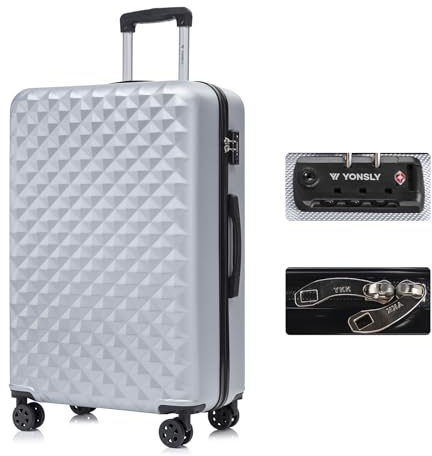 YONSLY Premium Reisekoffer TSA-Schloss,YKK-Reißverschluss Hartschalen-Koffer Trolley Kabinenkoffer Rollkoffer Suitcase Handgepäck 4 Rollen (Silber, XL)
