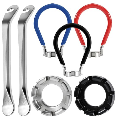 KWJEIULSOQ 7 Stück Speichenschlüssel Fahrrad - Universal Speichenschlüssel | Speichenspanner Set mit 2 Fahrradreifenhebern, 10-15 Gauge Spoke Tool für Fahrrad, Bike Reparatur
