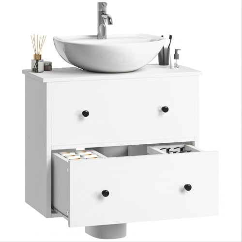 YITAHOME wall mounted under sink bathroom cabinet, bathroom storage with 2 drawers, Toilet Paper Storage Cabinet, vanity unit, 60 x 30 x 50 cm for small bathroom, White