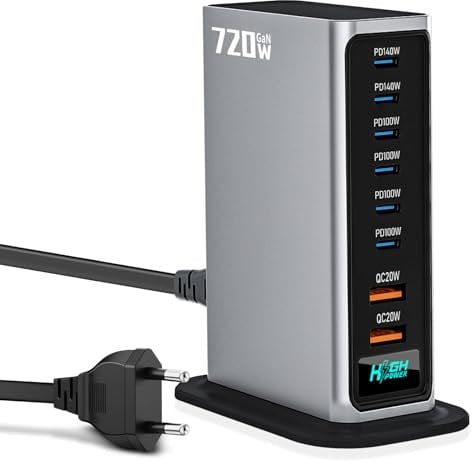 770W USB C Ladegerät Mehrfach, GaN III 8 Ports Schnellladegerät Ladestation mit 6 USB-C und 2 USB-A Charger PD PPS 140W Laptop Ladegerät Adapter für Mac Book Pro/Air, für iPad Pro/Air